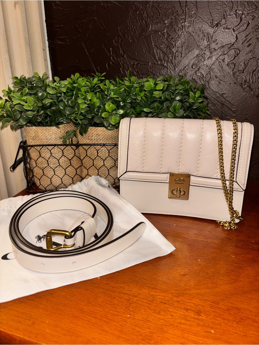 Coach Hutton Quilted Leather Belt Bag Crossbody Chalk Brass 89240